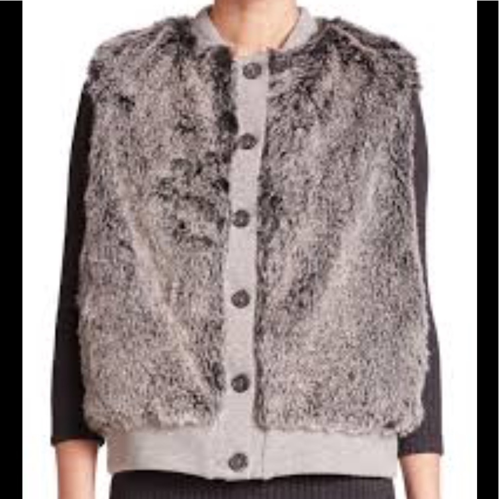 NWOT - Three Dots Grey Faux Fur Vest